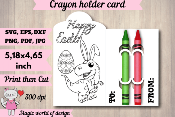 Easter Dinosaur Crayon Holder Card Svg
