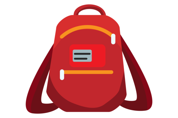 Red Backpack Icon. School Student Bag Sy