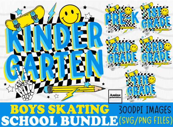 Retro School Boy Skater Teacher Bundle: A Graphics Asset for Crafts and Content Creators