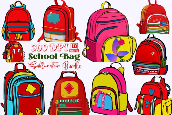 School Bag Sublimation Clipart Bundle: Graphics & Crafts